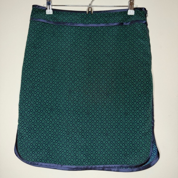 TORY BURCH Ames Careerwear Geometric Green Printed Silk Trim Retro Pencil Skirt - Picture 5 of 12